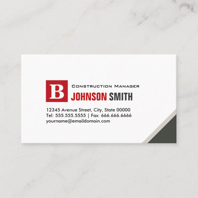Carte De Visite Chef de construction - Simple Chic Red (Devant)