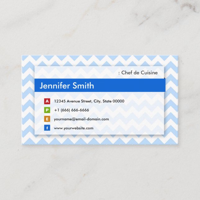 Carte De Visite Chef de Cuisine - Blue Chevron moderne (Devant)