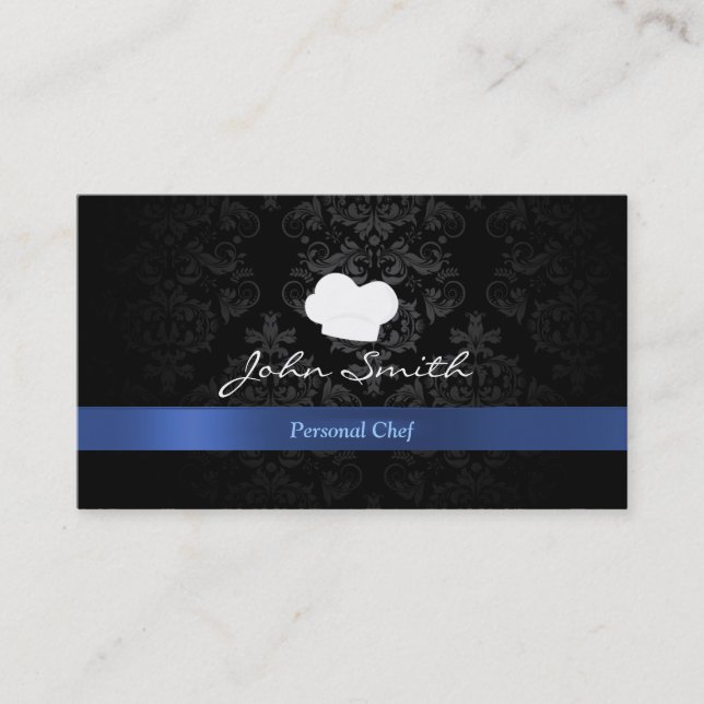 Carte de visite chef étoilé Damask Blue Ribbon (Devant)