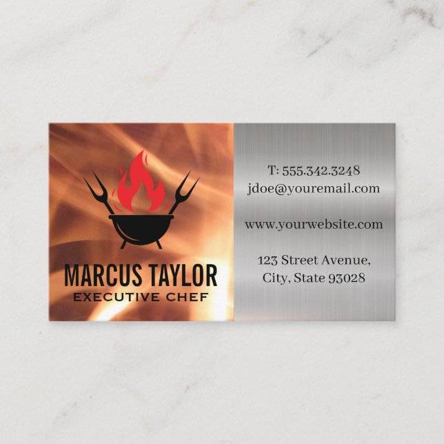Carte De Visite Chef exécutif | Incendie | Logo du restaurant (Devant)