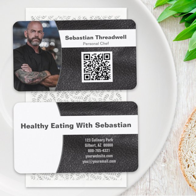 Carte De Visite Chef Faux Cuir Photo personnalisée QR Code (Créateur téléchargé)