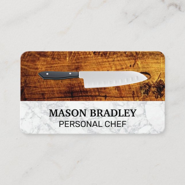 Carte De Visite Chef Knife | Arrière - plan de bois (Devant)