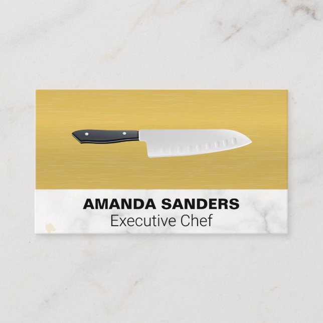 Carte De Visite Chef Knife | Marbre de texture or (Devant)