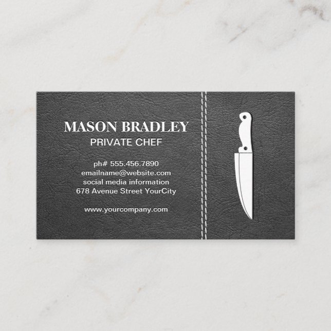 Carte De Visite Chef Knife | Plan en cuir (Devant)