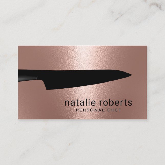 Carte De Visite Chef Knife Rose moderne Or métal (Devant)