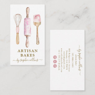 Carte De Visite Chef Pâtissier Aquarelle Or Rose