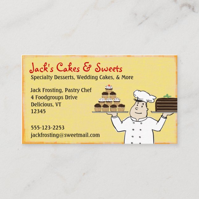Carte De Visite Chef pâtissier avec gâteaux et cupcakes Fun Bakou (Devant)