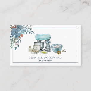 Carte De Visite Chef pâtissier Baker Blue Watercolor