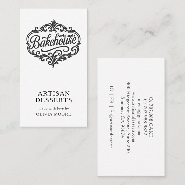 Carte De Visite Chef Pâtissier Boulangerie Élégante (Devant / Derrière)