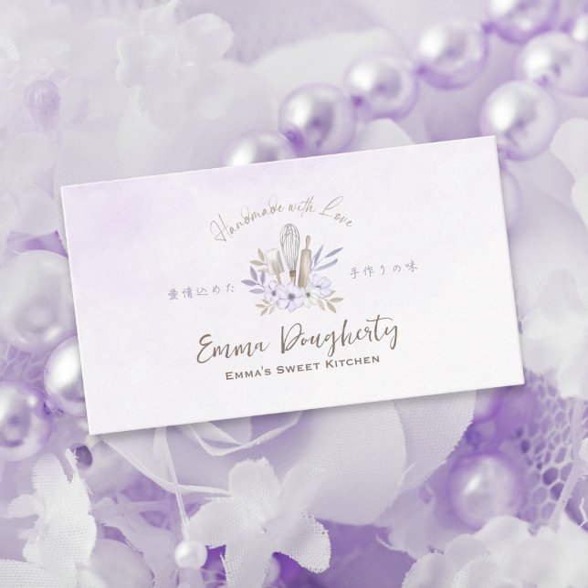 Carte De Visite Chef pâtissier Cuisine Ustensile Purple Floral Élé (Créateur téléchargé)