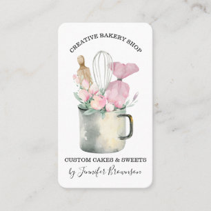 Carte De Visite Chef Pâtissier Fleurs Roses Bohème Chic