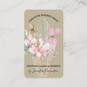 Carte De Visite Chef Pâtissier Fleurs Roses Boho artisanat