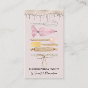 Carte De Visite Chef Pâtissier Gâteau Drip Aquarelle Rose