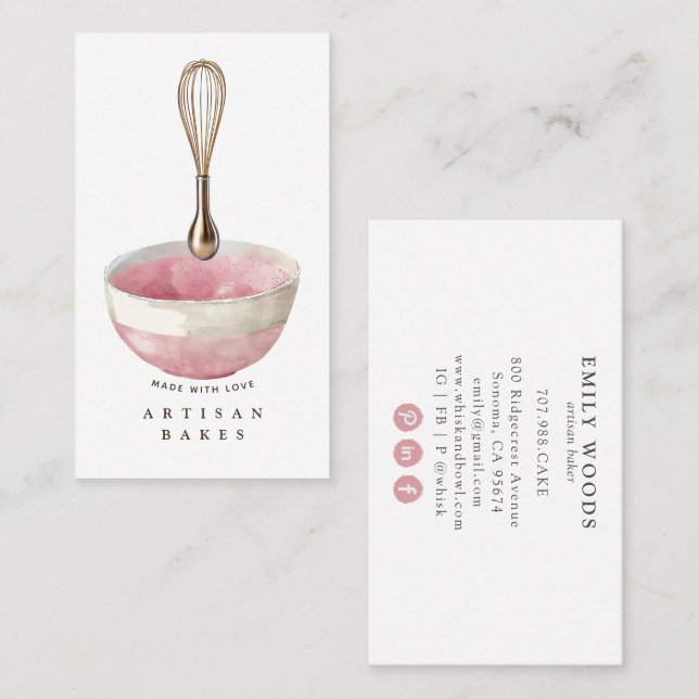 Carte De Visite Chef pâtissier Golden Whisk Baker (Devant / Derrière)