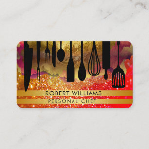 Carte De Visite Chef personnel Black Gold Cuisine Outils
