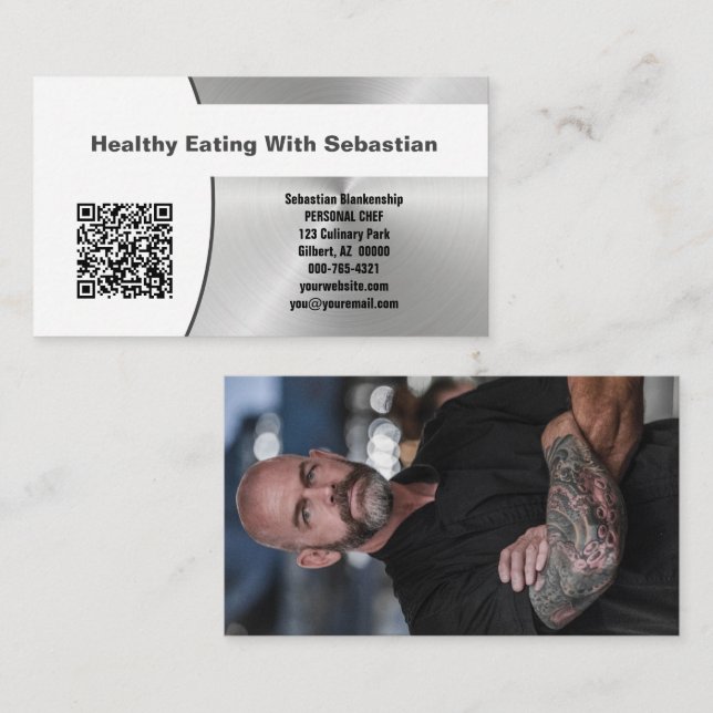 Carte De Visite Chef personnel brossé acier personnalisé photo QR  (Devant / Derrière)