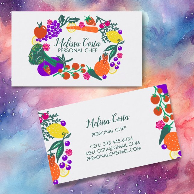 Carte De Visite CHEF PERSONNEL Jardin Moderne Fruits Légume (Cute fruit and veggies business cards. Customize with your own  text)