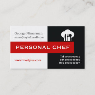 Carte De Visite Chef personnel minimaliste noir, blanc, rouge