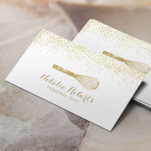 Carte De Visite Chef personnel pâtisserie moderne or Confetti boul