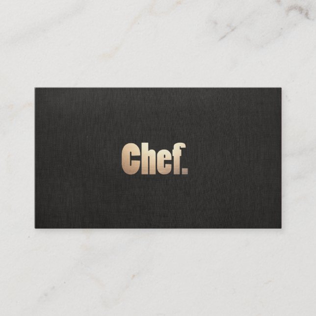 Carte De Visite Chef personnel simple Faux Lin noir et or (Devant)