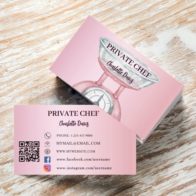 Carte De Visite Chef privé à l'échelle rose femelle QR code (Créateur téléchargé)