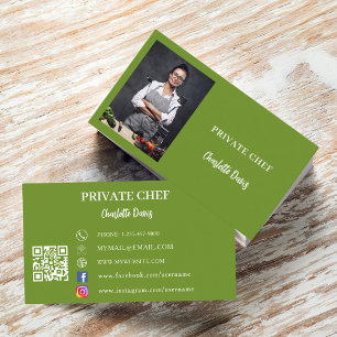Carte De Visite Chef privé basil vert photo restauration code QR