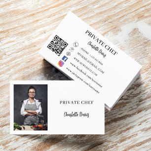 Carte De Visite Chef privé blanc noir photo traiteur code QR