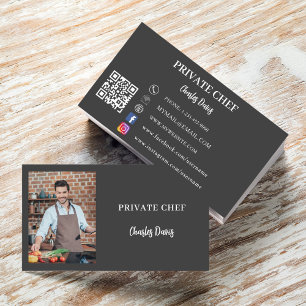 Carte De Visite Chef privé charcoal grey photo catering QR code