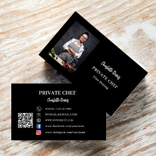 Carte De Visite Chef privé noir blanc photo fine dîner code QR