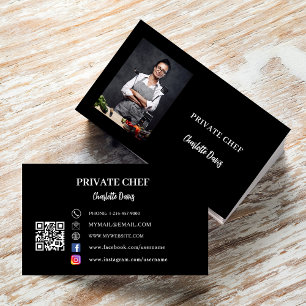 Carte De Visite Chef privé noir blanc photo traiteur code QR