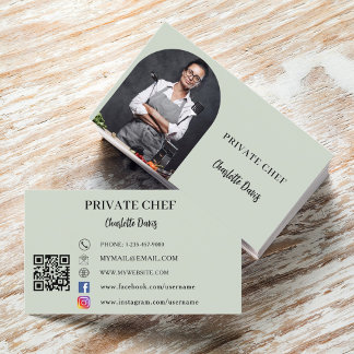 Carte De Visite Chef privé sauge vert photo arche code QR