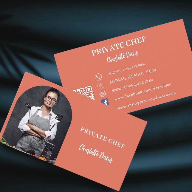 Carte De Visite Chef privé terracotta photo service de restauratio (Créateur téléchargé)