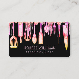Carte De Visite Chef Rose Cuisine Outils Parties scintillant Faux 