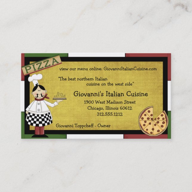 Carte De Visite Chef servant la pizza chaude (Devant)