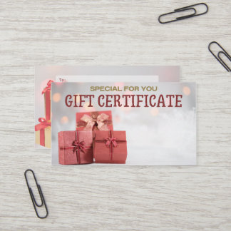 Carte De Visite chèque cadeau/chèque cadeau