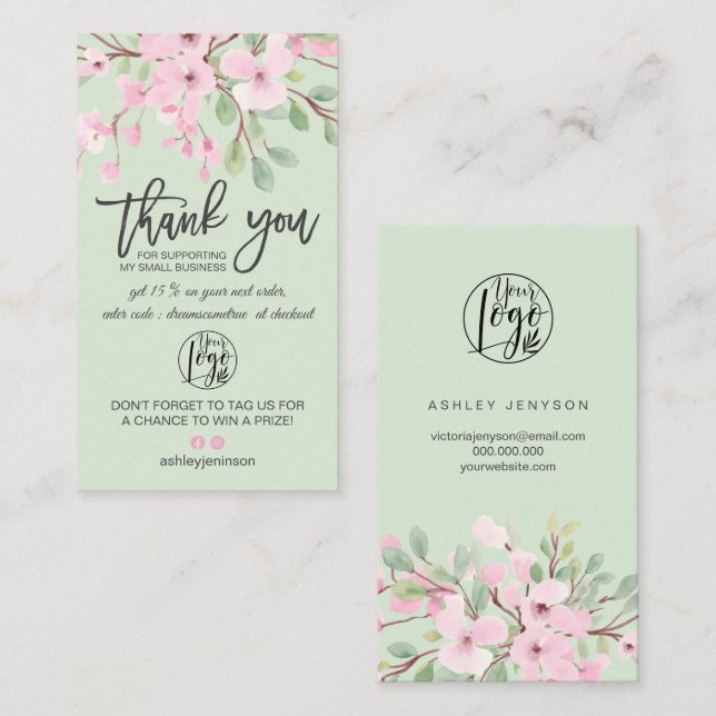 Carte De Visite Cherry sakura logo floral rose commander merci (Devant / Derrière)