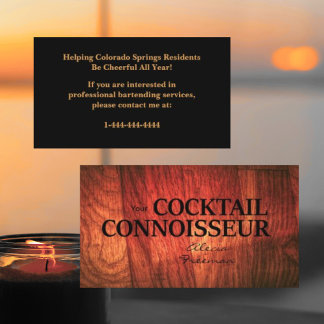 Carte De Visite Cherry Wood & Black Event Bartender Business Card