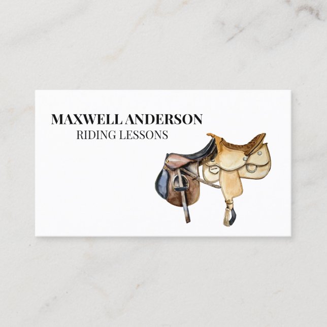Carte De Visite Cheval Aquarelle équitation Equestre Selle (Devant)