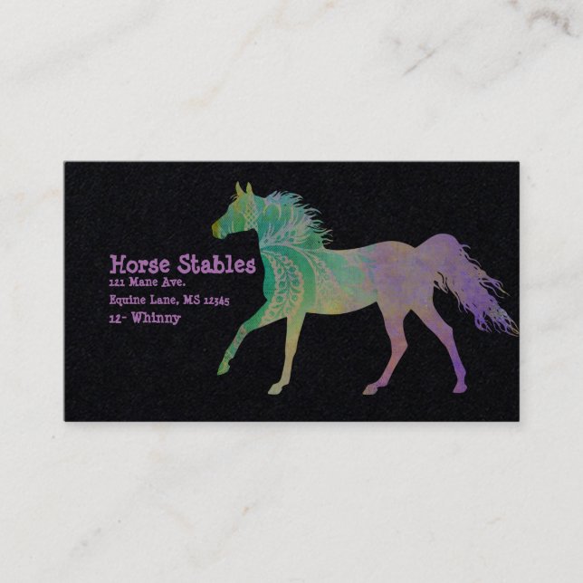 Carte De Visite Cheval Arural en violet sur Arrière - plan noir (Devant)