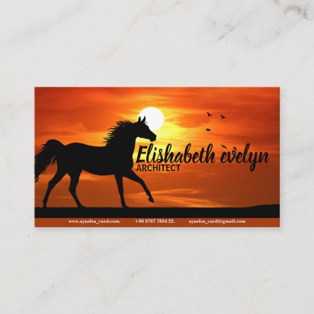 Carte De Visite Cheval Au Coucher Du Soleil Silhouette (Devant)