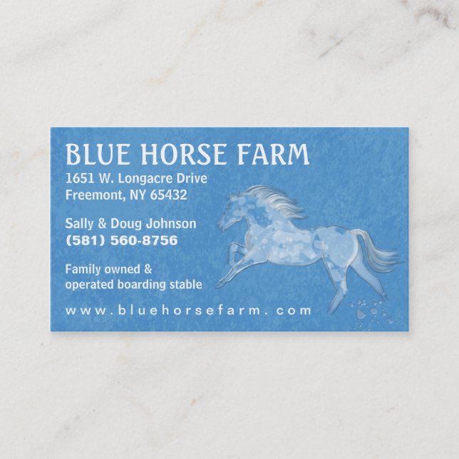 Carte de visite - cheval blanc bleu de Backround (Devant)