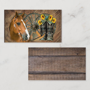 Carte De Visite Cheval Cowboy Boots Wagon Wheels Sunflowers Wester
