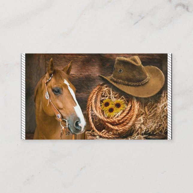 Carte De Visite Cheval Cowboy Casquette Lasso Western Motif (Devant)