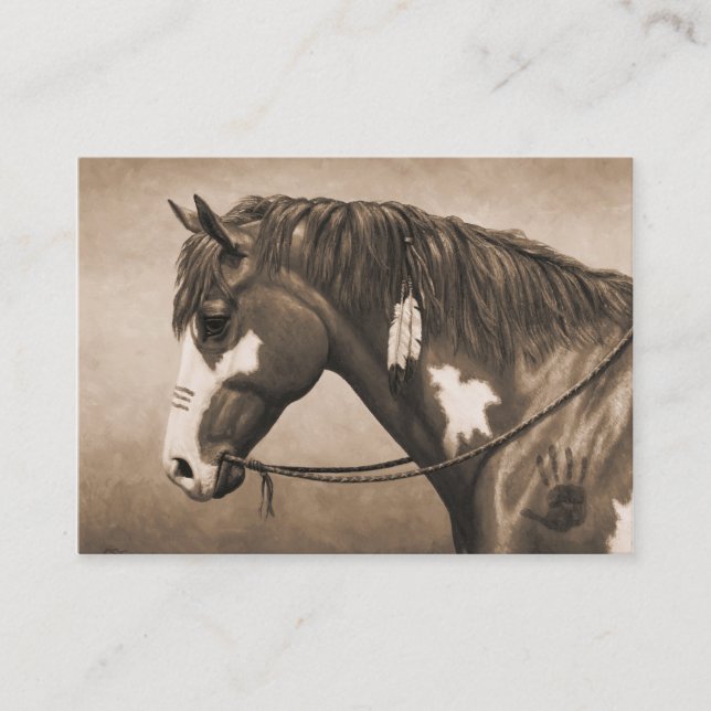 Carte De Visite Cheval de guerre indien Pinto à Sepia (Devant)