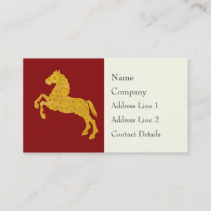 Carte De Visite Cheval d'or de motif de pétale de Lotus sur rouge