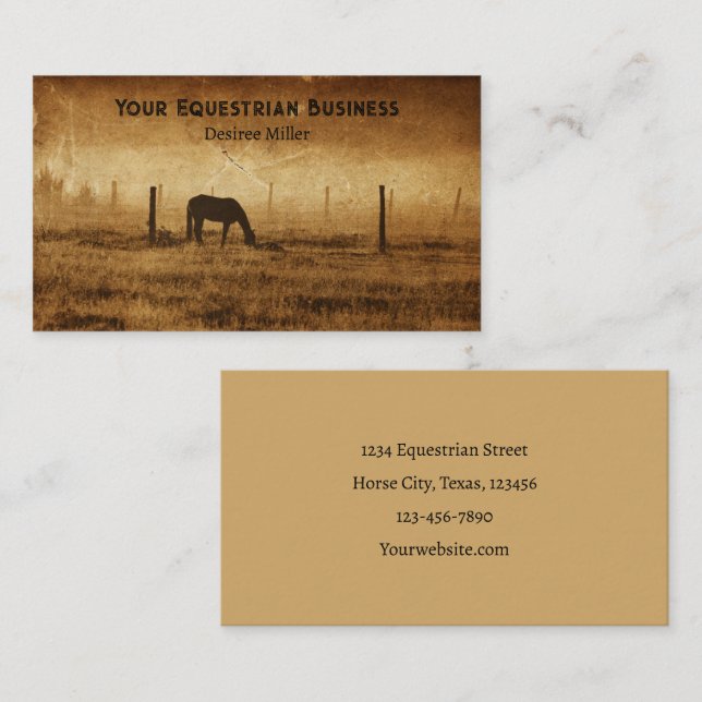 Carte De Visite Cheval équestre de texture rustique (Devant / Derrière)