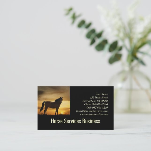 Carte De Visite Cheval Equine Services Alimentation Vétérinaire  (Debout devant)