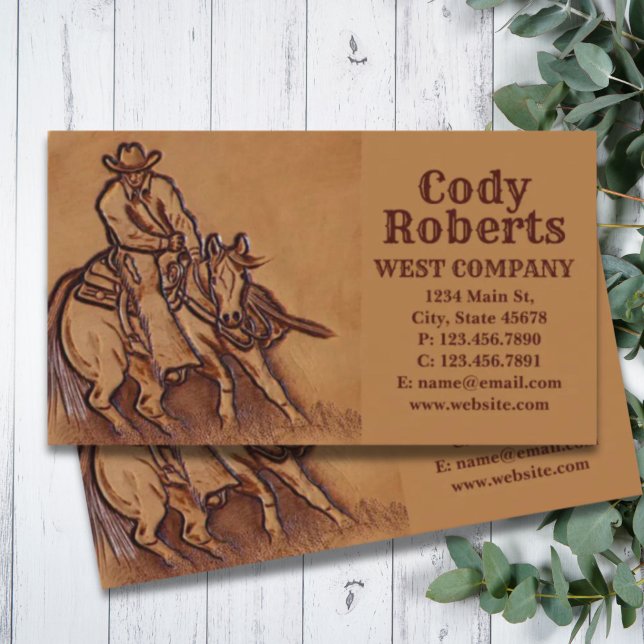 Carte De Visite Cheval occidental en cuir équitation Rodeo Cowboy (Western leather horseback Riding Rodeo Cowboy Business Card)