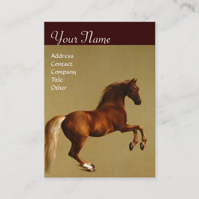 Carte De Visite CHEVAL ROUGE Monogramme Platine Métallique (Devant)