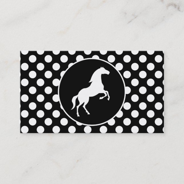 Carte De Visite Cheval sur Pois noirs et blancs (Devant)